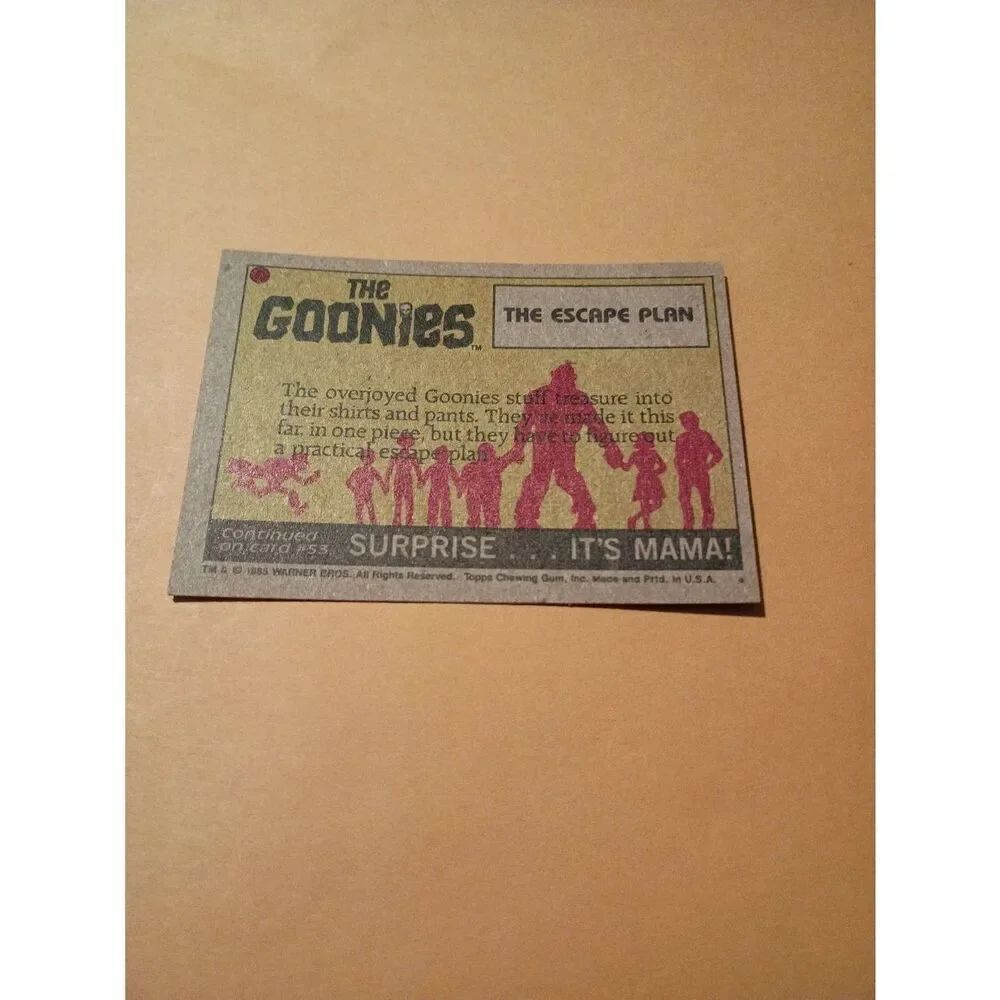 Vintage 1985 Warner Bros Topps Gum Goonies Trading Card #52 The Escape Plan - Picture 2 of 2